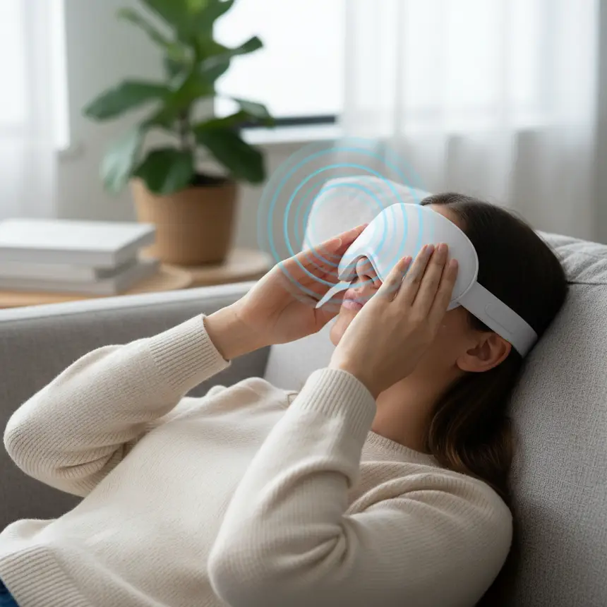 Cordless heated eye mask use