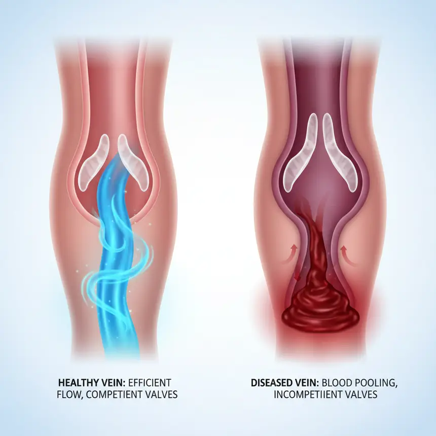 Vein valve function, circulation issue