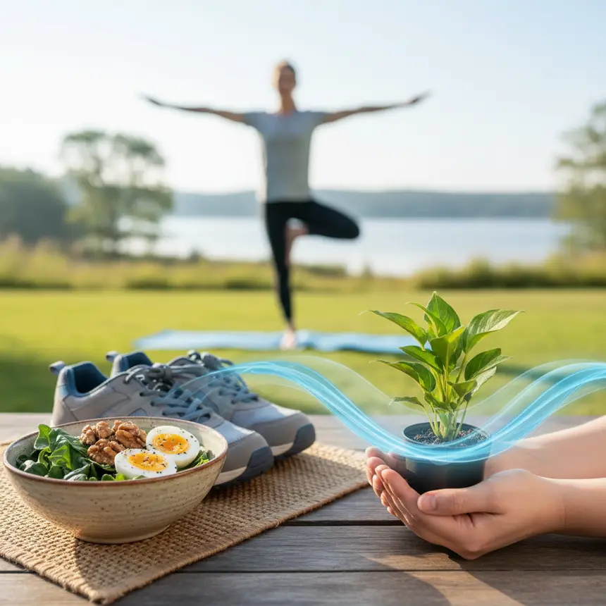 balanced diet, light exercise, stress management