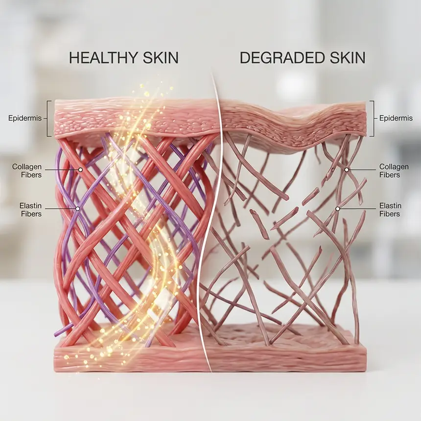 Collagen reduction, skin structure