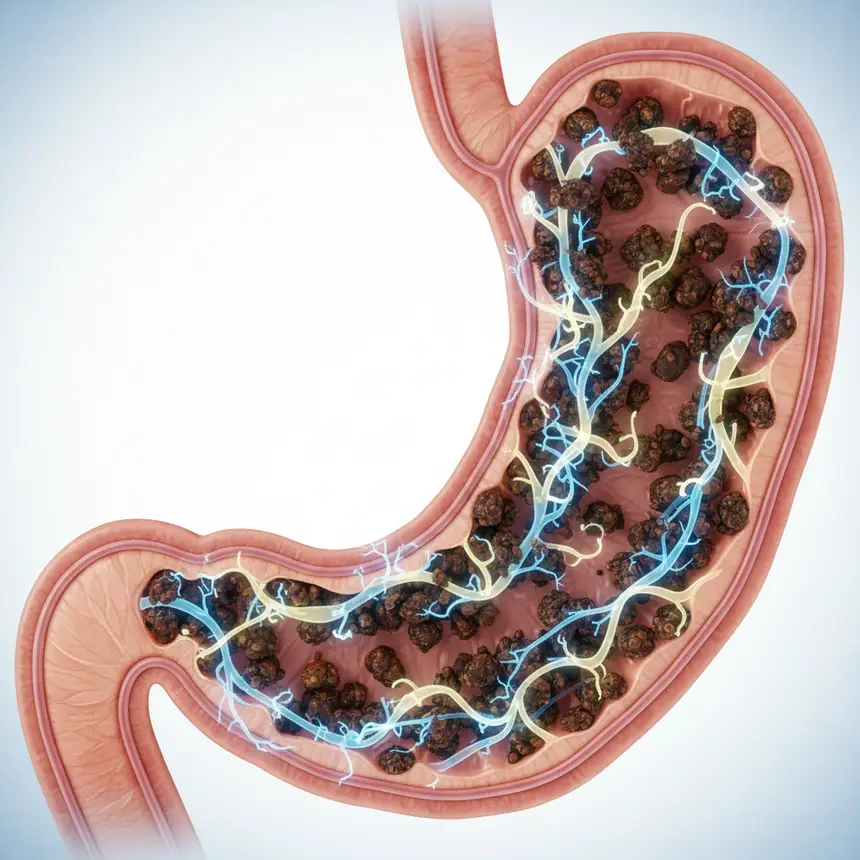 Stomach waste accumulation