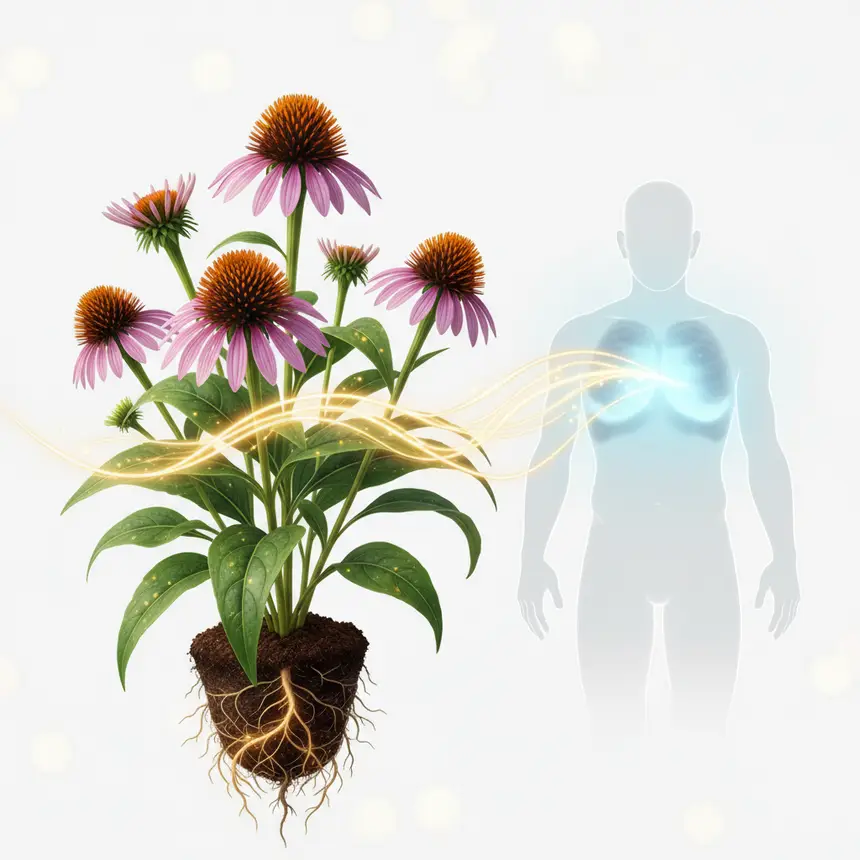 Echinacea plant supporting human immunity